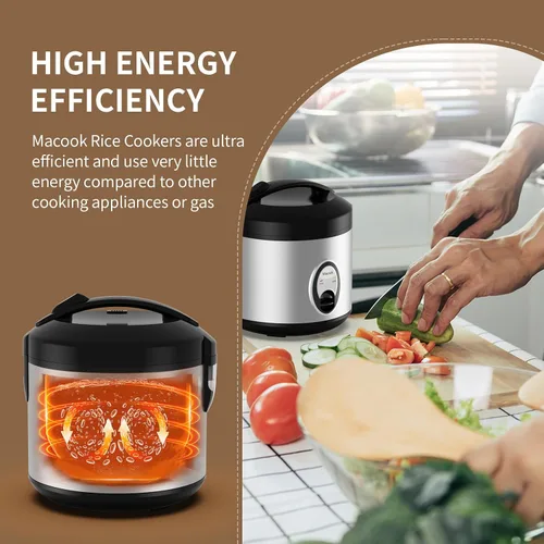 Miniatura 4 de Macook Arrocera de acero inoxidable con vaporizador, 4 tazas sin cocer (1.0L)/8 tazas cocidas, cocina eléctrica para granos y verduras, mantiene