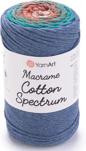 YarnArt Macrame Cotton Spectrum – Cordón Multicolor de Algodón 80% – 8.8 oz (250g), 246 yds (225m) – Cuerda Colorida para Nudos, Tejido, 522.4 in