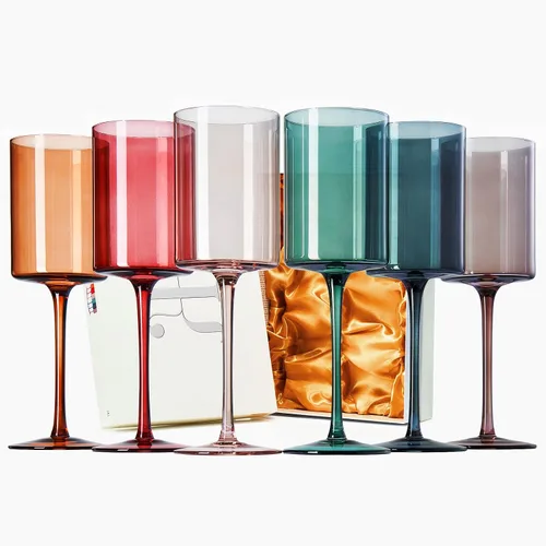 Miniatura 8 de Khen Juego de 6 copas de vino de cristal cuadradas de colores, regalo para ella, él, amigo, tamaño grande de 12 onzas, vasos altos