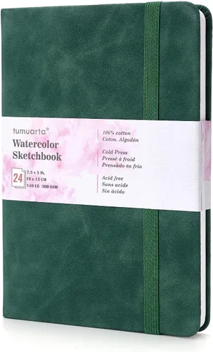 tumuarta Acuarela - Cuaderno de bocetos, 7.5 x 5 pulgadas, 140 libras, 300 GSM, 100% algodón, sin ácidos, prensa en frío, 24 hojas, 48 páginas,