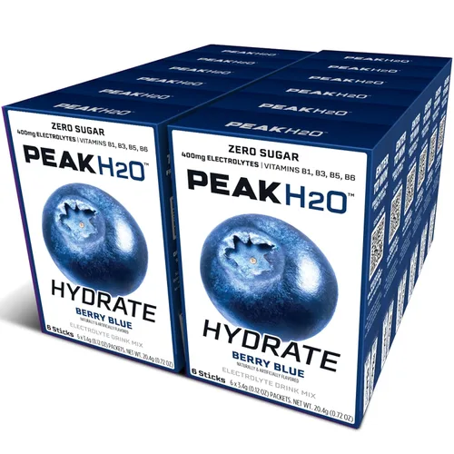 Miniatura 6 de PeakH20 Paquetes de hidratación en polvo de electrolitos Mora 72 porciones Paquetes de sabor de agua sin azúcar para recuperación