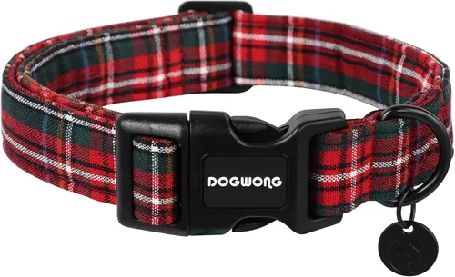 DOGWONG Collar navideño de algodón para perro, collar de perro a cuadros rojos resistente, duradero, suave, collar de perro para mascotas, lindo