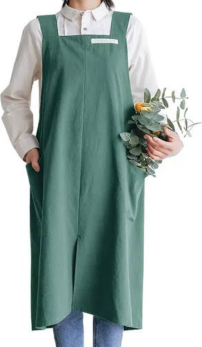 Miniatura 14 de HANEE Delantales de algodón para mujer y hombre Delantal cruzado con bolsillos Verde azulado profundo