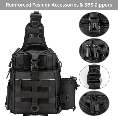 Miniatura 6 de Blisswill - Bolsa de almacenamiento para equipo de pesca al aire libre - Mochila de pesca grande resistente al agua B: negro