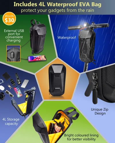 Miniatura 6 de Bolsa de almacenamiento para scooter con puerto de carga USB, bolsas de manillar para patinete eléctrico, bicicleta eléctrica, ebike Correas largas