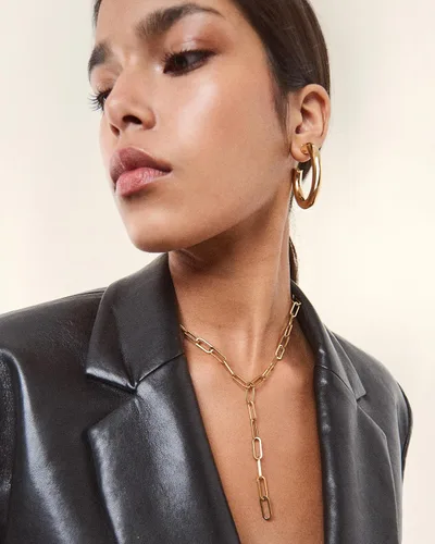 Miniatura 3 de Hey Harper Boss Babe - Collar de cadena de clip de papel, collar de eslabones de acero inoxidable impermeable, collar de oro para mujer, Acero