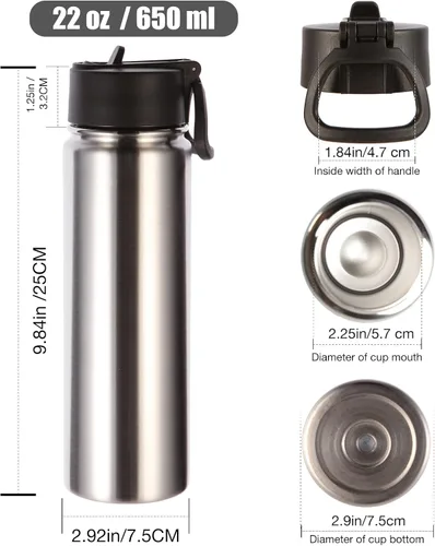 Miniatura 2 de Volhoply Botellas de agua aisladas con popote a granel, paquete de 8, botella deportiva de acero inoxidable de 22 onzas con tapa con asa, tazas