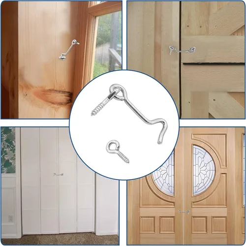 Miniatura 6 de Waziaqoc Pestillo de gancho y ojal de 1.5 pulgadas (5 unidades), cerradura de puerta de granero de hierro resistente, cerradura de privacidad