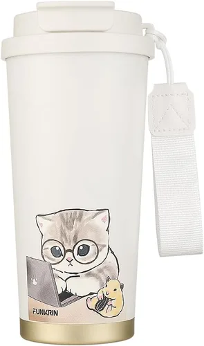 Miniatura 21 de Funkrin Taza de café aislada con revestimiento de cerámica, taza de café helado de 16 onzas con tapa abatible y asa, taza de viaje a prueba de fugas
