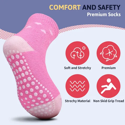Miniatura 3 de Sosenfer Calcetines antideslizantes para niños pequeños con pinzas, 5-10 pares de calcetines antideslizantes para bebés de 1 a 7 años, hechos