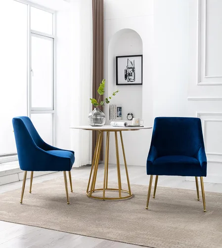 Miniatura 6 de Juego de 2 sillas de comedor modernas de terciopelo, colección de muebles tapizados contemporáneos con patas de metal dorado pulido, elegantes