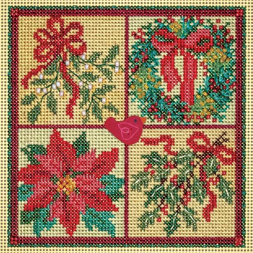 Mill Hill Winter Greens - Kit de punto de cruz con cuentas y botones 2023 serie de invierno MH142333, 5.25 x 5.25 pulgadas, multicolor