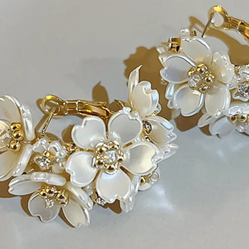Miniatura 5 de Aretes para mujer, 1 par de aretes de aro geométricos brillantes con incrustaciones de diamantes de imitación a juego, aretes de círculo de empalme