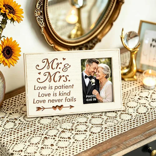 Miniatura 3 de Yudarte Mr & Mrs - Marco de fotos grabado de 4 x 6 pulgadas, Love is Patient, Love is Kind, regalos de boda para parejas, recién casados, regalo