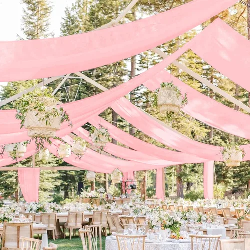 Miniatura 45 de 6 paneles de cortinas blancas para techo de boda, cortinas de techo de 5 x 10 pies, cortinas de tela transparente para arco de boda, cortinas