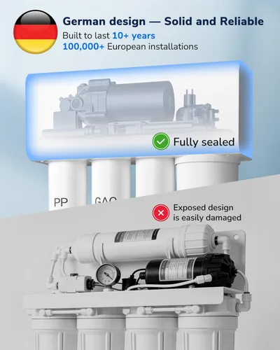 Miniatura 3 de Ecoviva Sistema de ósmosis inversa para debajo del fregadero 800GPD, diseño alemán con NSF/ANSI 58 61 372 sin tanque 3:1 puro para drenar 9 etapas