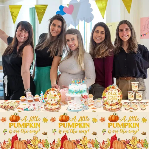 Miniatura 6 de El juego de decoraciones de baby shower de calabaza pequeña sirve 30, platos y servilletas de baby shower con temática de otoño, baby shower