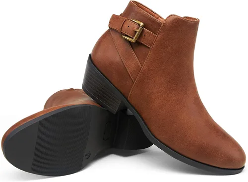 Miniatura 7 de VEPOSE botas al tobillo para mujer con tacón bajo y grueso, con perforaciones, botas de vaquero