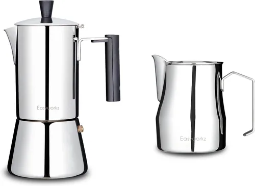 Easyworkz Pedro - Máquina de café expreso para estufa, 6 tazas, 10.1 fl oz, cafetera italiana de acero inoxidable, cafetera de moka, con jarra de