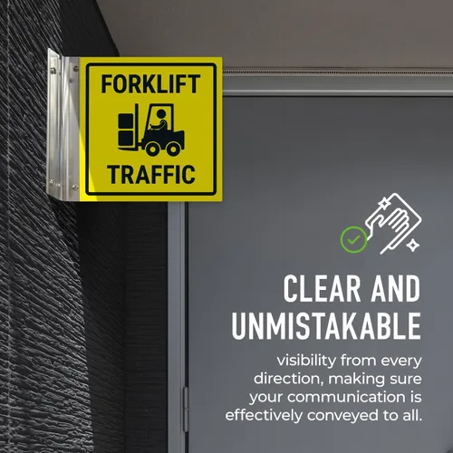 Miniatura 4 de Sigo Signs Cartelera de proyección de tráfico para carretilla elevadora, doble cara, 6x6 pulgadas, ACM, con accesorio de níquel cepillado, fabricado