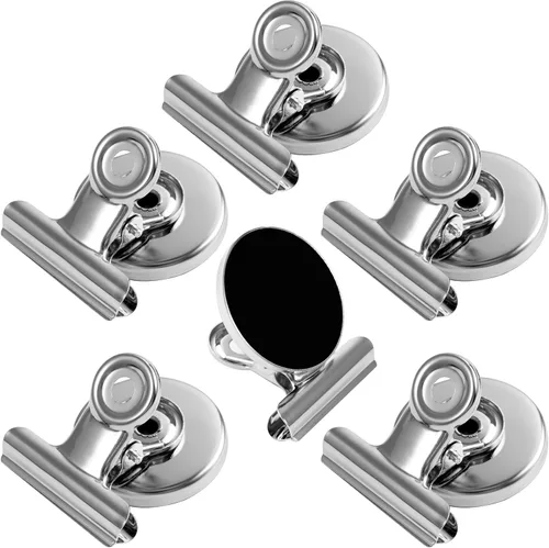 Miniatura 11 de VNDUEEY Paquete de 6 imanes para refrigerador, imanes para refrigerador, clips magnéticos negros, imanes para pizarra blanca, clips magnéticos