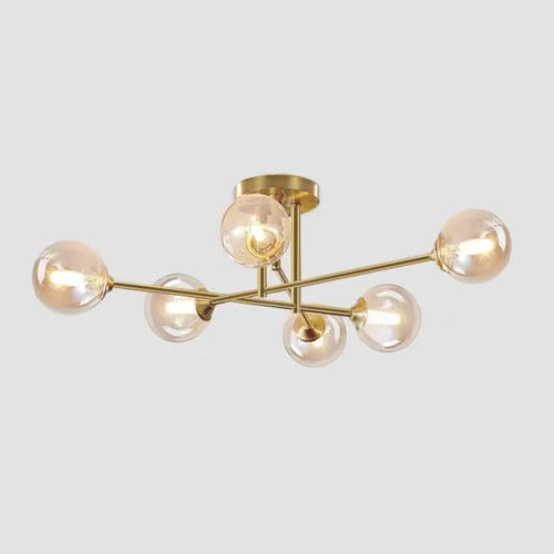 Miniatura 13 de Moderna Lámpara de Techo de 6 Luces con Forma de Globo Sputnik de Montaje Empotrado Lámpara de Techo Sputnik de Mediados del Siglo de Metal Dorado