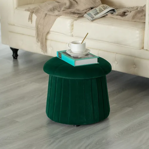 Miniatura 6 de Fabulaxe Moderno baúl otomano de almacenamiento con forma de hongo de terciopelo copetudo, color verde