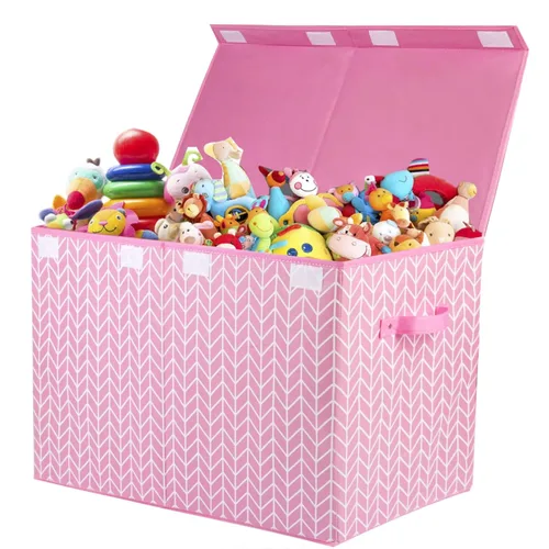 Mayniu Caja grande de almacenamiento de juguetes para niñas y niños, resistente caja de juguetes organizadora con tapa para sala de estar, Rosa