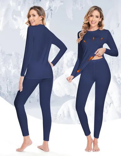 Miniatura 2 de YADIFEN Conjunto de ropa interior térmica para mujer, pantalones largos para mujer, capa base con forro polar, ropa interior larga, parte superior