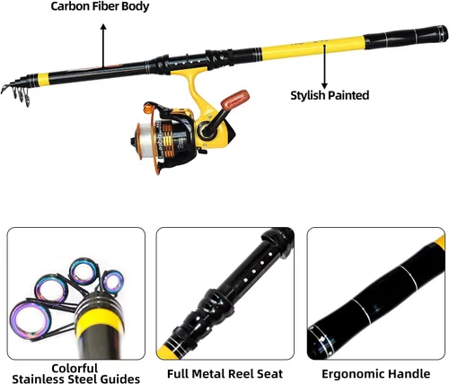 Miniatura 5 de Richcat Combo de caña de pescar y carrete, bastones y carretes medianos pesados, kits de caña telescópica para adultos, línea de 22 libras Y7.9