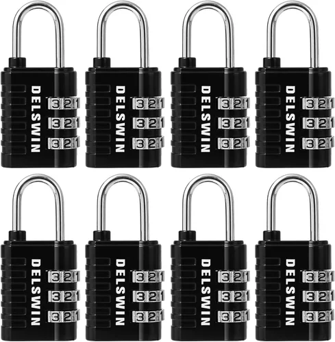 Miniatura 8 de DELSWIN - Candado de combinación de 4 dígitos pequeño - 4 piezas de candado combinado reajustable para casillero de escuela y gimnasio, exteriores