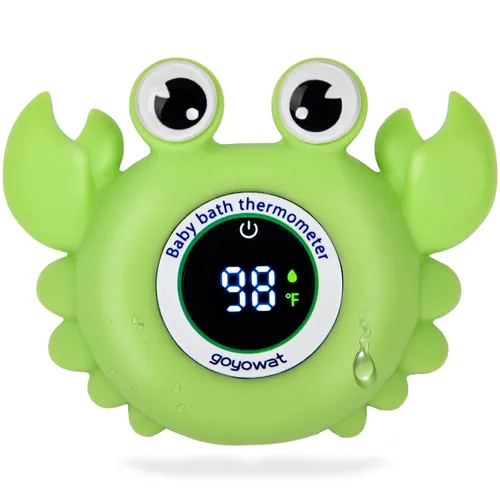 Miniatura 11 de Termómetro de baño para bebé, juguete de cangrejo – Termómetro digital flotante de agua con pantalla LED y alertas de color para bebés, bonito