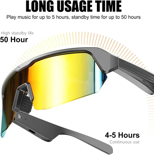 Miniatura 4 de OBEST Gafas de sol inteligentes deportivas, estilo auricular, gafas de ciclismo Bluetooth con lentes polarizadas, altavoces de música de oído