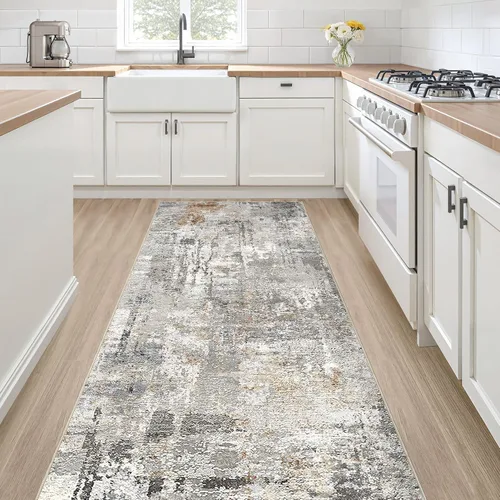 Miniatura 225 de Alfombra de pasillo lavable para cocina: 3 x 10 pies, antideslizante, abstracto, suave, moderno, resistente a las manchas, para interiores, piso