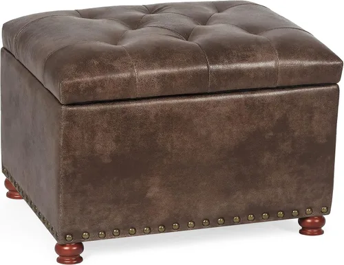 Miniatura 12 de Adeco Banco otomano de almacenamiento moderno de 24 pulgadas, reposapiés rectangular tapizado de piel sintética para sala de estar y dormitorio