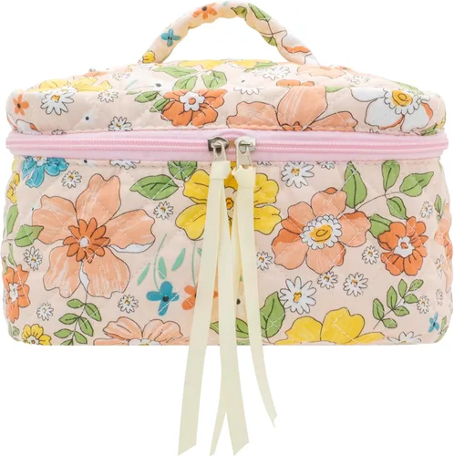 Miniatura 6 de PAZIMIIK - Bolsa de maquillaje de algodón para mujer, grande, acolchada para viaje, Rosa (Bow Pink), Vintage