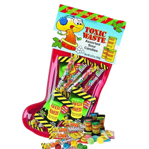 Calcetines de Navidad. Tres caramelos duros originales surtidos en 0.42 onzas. Paquetes y ocho tubos agrios crujientes (1 media, el embalaje puede