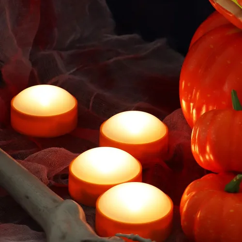 Miniatura 2 de Paquete de 4 luces de calabaza de Halloween con control remoto/temporizador, velas LED que funcionan con pilas, luces naranjas sin llama, velas
