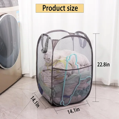Miniatura 5 de Cesta plegable de malla para lavandería, cesta de lavandería desplegable, fácil almacenamiento, ideal para uso doméstico y de viaje (2 gris oscuro)