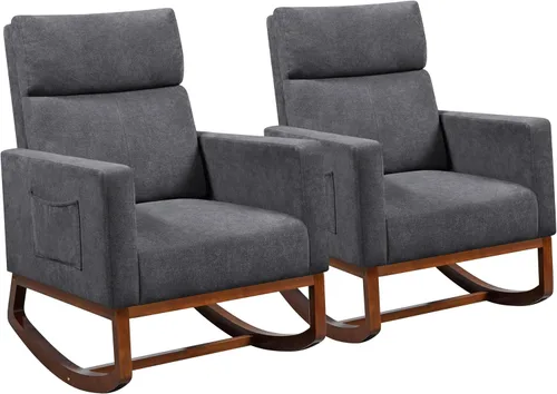 Miniatura 12 de Yaheetech Mecedora tapizada para cuarto de bebé, con patas de madera de goma, bolsillo lateral, sillón con respaldo alto para sala de estar, Beige