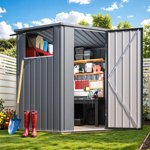 Miniatura 11 de AECOJOY Cobertizo de almacenamiento al aire libre de 5 x 3 pies, pequeño cobertizo de metal con puerta con cerradura, almacenamiento de utilidad