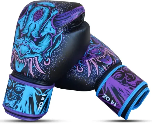 Miniatura 2 de BUDDHA FIGHT WEAR - Guantes de boxeo Fantasy Luzbel - Muay Thai - Piel sintética de Kick Boxing - Tejido interior resistente al olor - Costuras