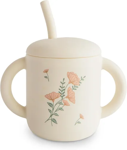 Miniatura 10 de mushie - Taza de entrenamiento de silicona 100% y pajita para niños pequeños 6 meses en adelante (Ballenas)