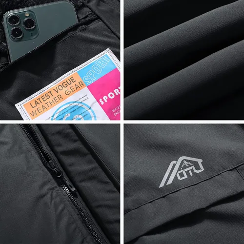 Miniatura 5 de OTU Chaqueta de esquí impermeable para hombre, rompevientos, para invierno, con capucha, para nieve, montaña, Gris-oscuro