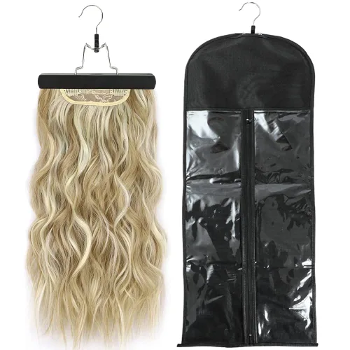Miniatura 9 de 2 soportes para extensiones de cabello, bolsa de almacenamiento extra larga para peluca con colgador, almacenamiento de extensiones de cabello