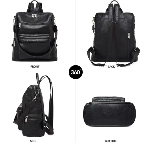 Miniatura 5 de FOXLOVER Mochila de moda para mujer, bolso de hombro grande convertible de cuero para mujer, Negro E, Classic