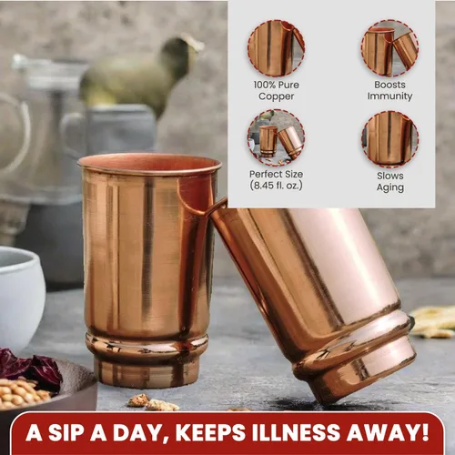 Miniatura 3 de Juego de 2 Vasos de Cobre 350 ml / 11.8 Oz 100% Vasos de Cobre Puro Lisos Beneficios para la Salud Ayurveda Tazas de Medicina Vasos de Agua
