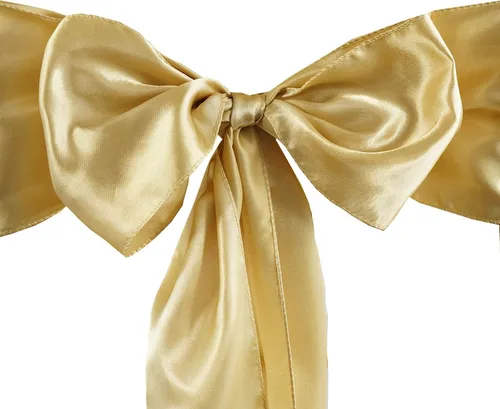 Miniatura 8 de Balsa Circle 20 cintas para sillas de satén dorado antiguo, lazos para decoración de boda, suministros de fiesta, eventos, fundas de silla