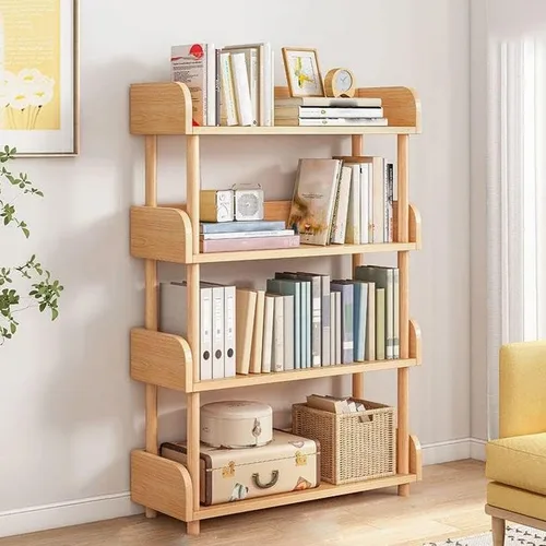 Miniatura 10 de Estantería de 4 niveles, estantería estándar para el hogar, moderna estantería de madera con estantes rectangulares para dormitorio, oficina, Blanco