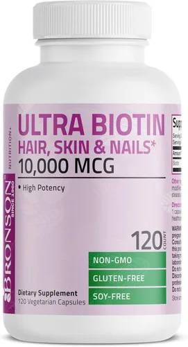 Miniatura 5 de Bronson Ultra Biotina 10,000 Mcg Suplemento para Cabello, Piel y Uñas, Sin GMO, 120 Cápsulas Vegetarianas